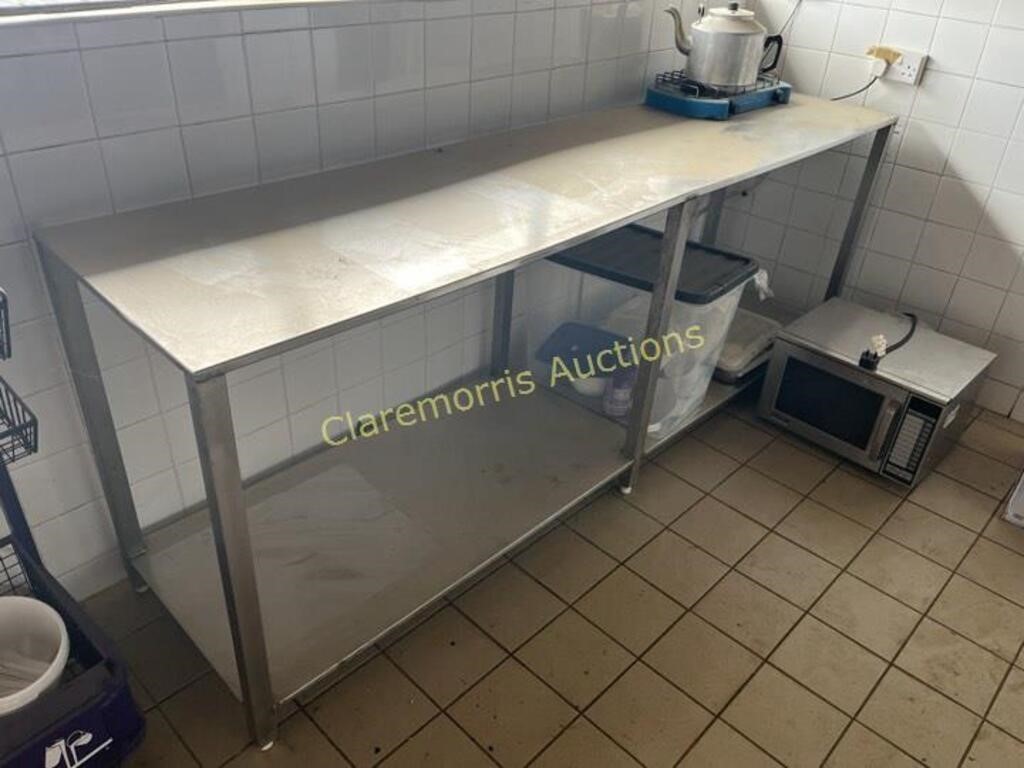 Long Stainless Steel Table With Low Shelf