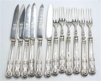 George V set silver fruit knives & forks