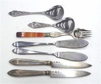 Group vintage silvered cutlery serving pieces