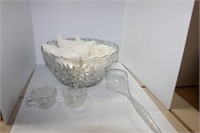 GLASS PUNCH BOWL, 12 CUPS 1 LADLE