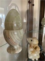 ALABASTER EGG AND FIGURE