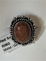 Red Sun Stone German Silver Ring Size 7