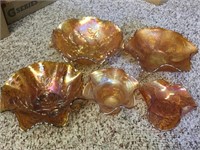 Five Piece Set of Carnival Glass