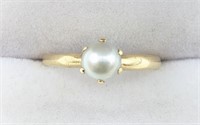 Ladies 14K Yellow Gold Pearl Solitaire Ring