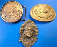 3 VINTAGE BELT BUCKLES INDIAN PONY EXPRESS CSA