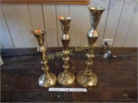 Set of 3 Large Heavy Brass Candlesticks