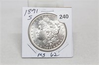 1891S MS62 Morgan Silver Dollar