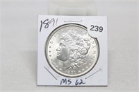1891 MS62 Morgan Silver Dollar