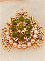 Lg Jade & Pearl Brooch 2.25"