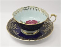 PARAGON RED ROSE, COLBALT BLUE & GOLD CUP & SAUCER