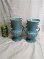 2 Vintage USA Pottery Vases 8" tall
