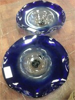 Pair of decorative blue crystal plates