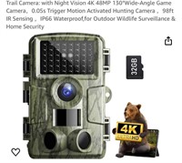 Trail Camera: with Night Vision 4K 48MP