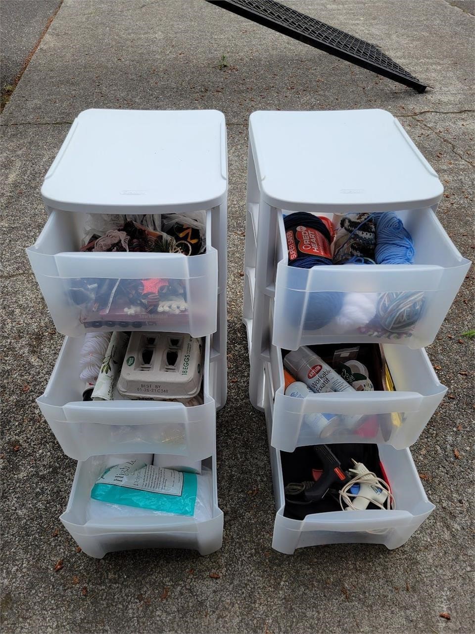 (2) 3-Drawer Cabinets with Assorted Craft Supplies