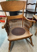 Antique Rocking Chair w/Embossed Leather Seat