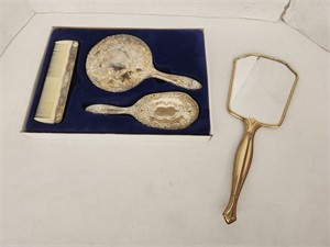 Handheld Silver Plated Mirrors, Brush and Comb
