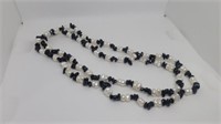 Long strand of pearls and black agate beads