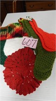 KNITTED & CROCHETED STOCKINGS, DOILIES, ETS