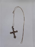 Vtg. Marcasite and Red Stone Cross Pendant M