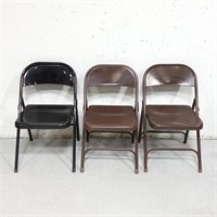 Trio of metal folding chairs- shows signs of wear
