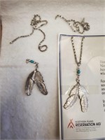 Feather Design, Silvertone Necklace, One Broken