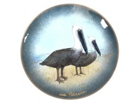 Vtg Winter Pelican Enamel on Metal Plate - 7"W