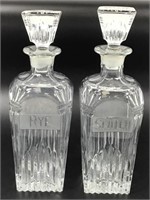 Vtg Rye & Scotch Glass Decanters