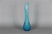 27.5" LE Smith 16 Petal Swung Blue Glass Vase