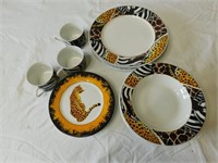 15pc. dinnerware by FC; safari print