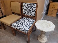 2 chairs w/ matching wood frames- side table