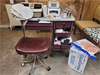Rolling nail cart and stool; foot massager, nail