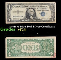 1957B $1 Blue Seal Silver Certificate Grades vf+