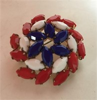 RHINESTONE BROOCH VINTAGE RED, WHITE AND BLUE