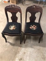 Pair of black roses antique chairs