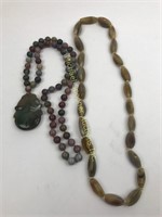 JADE DISC NECKLACE AND EDWARDIAN AGATE NECKLACE