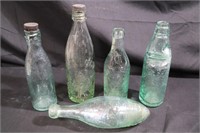 Collection of early bottles Torpedo, Marble etc