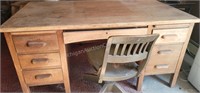 Heavy Duty Vintage Wood Office Desk & Chair