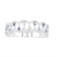 Brilliance Blue Clear Crystal Open Ring, Sz 8