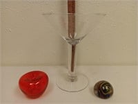 Art Glass Paperweight, Red Apple, Jumbo Martini