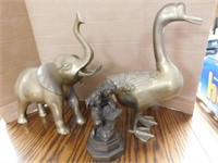 3 Pcs-1 Brass Elephant, 1 Brass Duck,1 Wood Statue