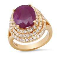 14K YELLOW GOLD 3.00CT RUBY 1.00CT DIAMOND RING