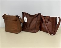 3 Brown Leather Hand Bags - Frye, Hobo & Fossil