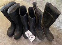 3 pairs rubber boots, sizes 5, 10 &12