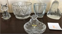 703 - CRYSTAL BOWLS, GLASS CAT, MADONNA (K)