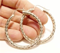 1.75" Textured Sterling Silver Hoop Earrings 7.6g