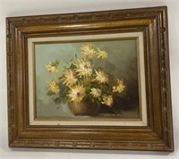 (I) Robert Cox Flower Painting with Wooden Frame
