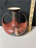 Antique Ioga Warwick E-1 Portrait Dual Handle Vase