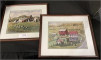 2 (14 x 16 inch) Framed Farm Scenery Prints.