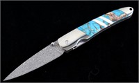 Kingman Turquoise & Raindrop Damascus Knife