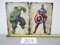 2 Metal Signs - Hulk and Captain America